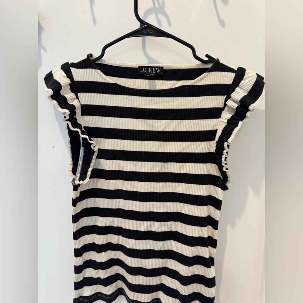 J. Crew Black and White Striped Short Sleeve Top